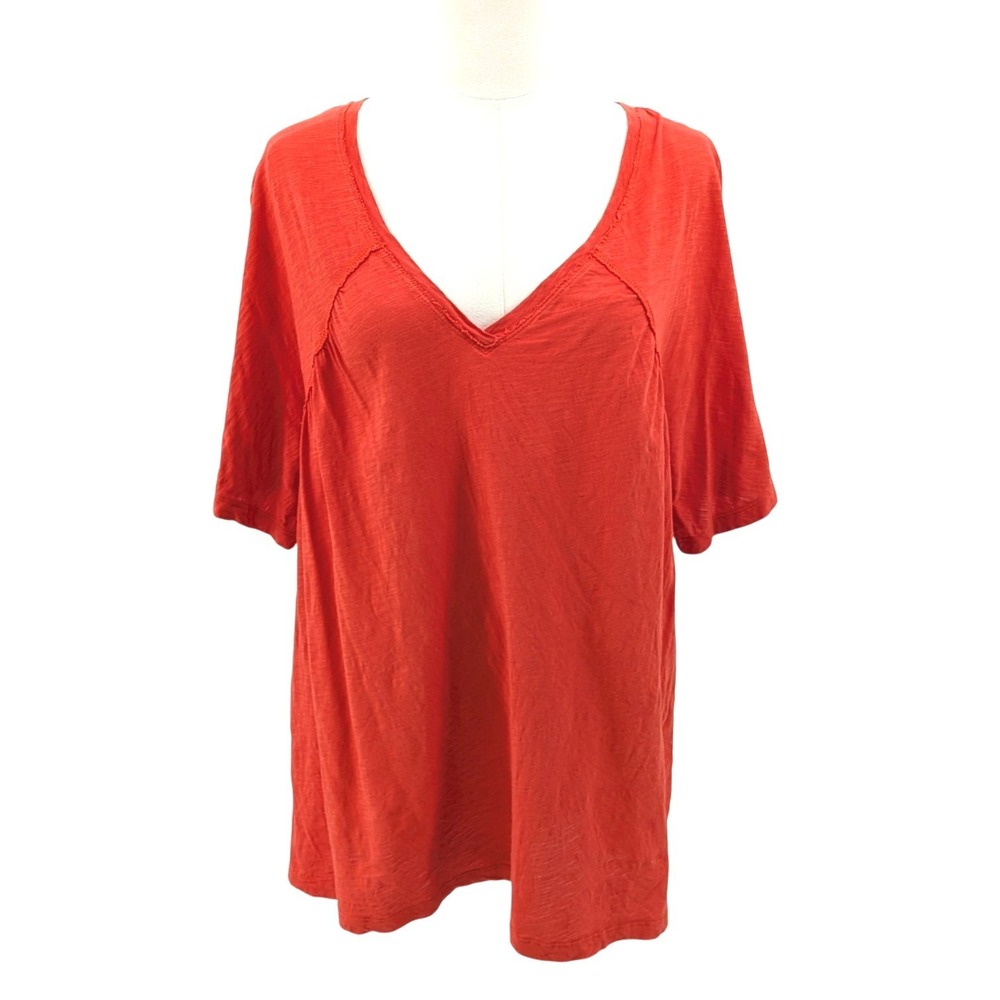 Sundance Boho Relaxed Tunic Tee‎ Orange V Neck Cotton Summer Casual Top XL